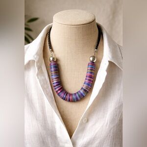 Vintage Heishi Shell Disc Necklace Multicolor Artisan Statement Boho Coastal Lux